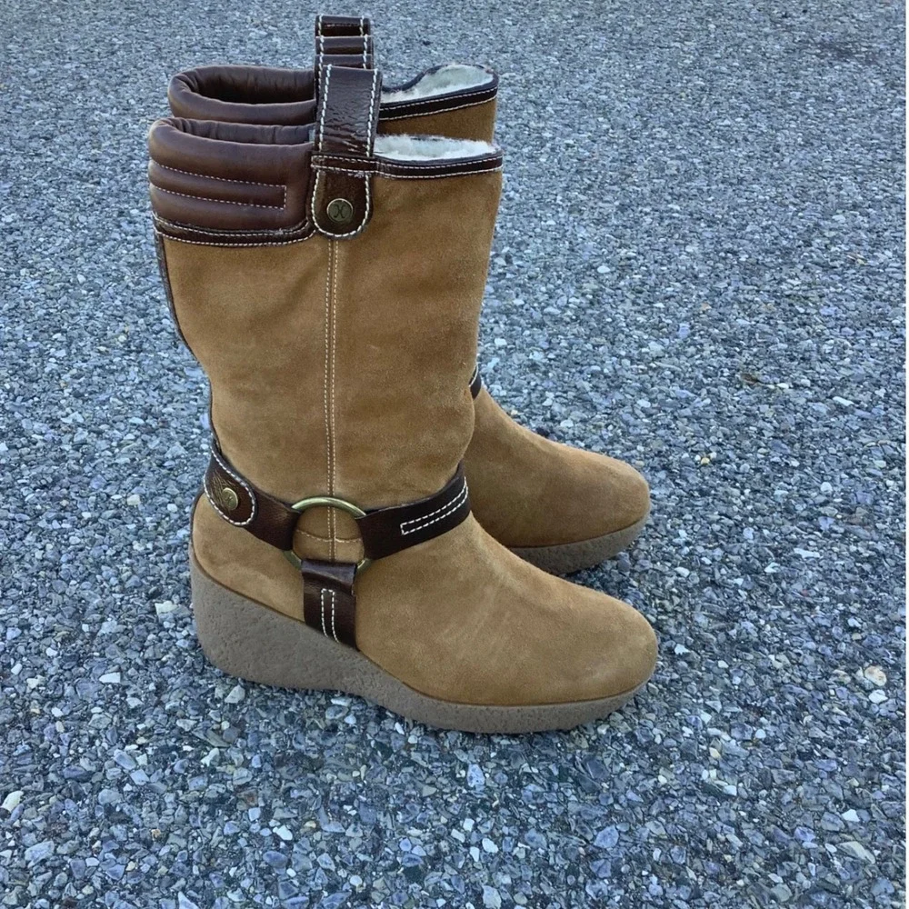Cole Haan Suede Wedge Boots with Fur Lining and Buckle Accent Women's Size 7B